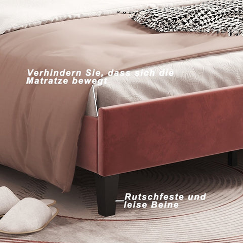 Bed Eenpersoonsbed 90x200 cm met fluwelen bloemvormig hoofdeinde voor volwassenen en kinderen Rood