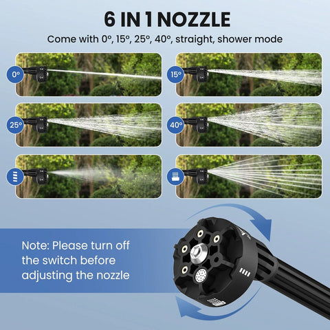 Pressure Washer - High Pressure Sprayer - 3 Gears - Cordless - Full Set - Foam Spray - 6in1 Adjustable Nozzle - 5meter Hose - 5 Accessories - 2x Battery Included - 60Bar - 10L/M - 10meter Range - 21V Battery - Black