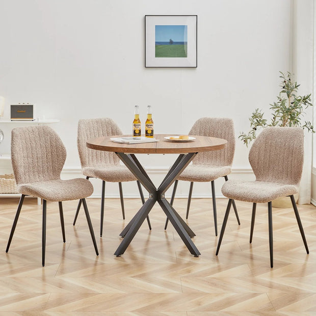 Eetkamerstoelen set van 4 - Rugleuning - Fauteuil - Woonkamerstoelen - Kuipstoelen - Comfi Linnen Stof - Gewatteerde zitting - Metalen poten - Taupe