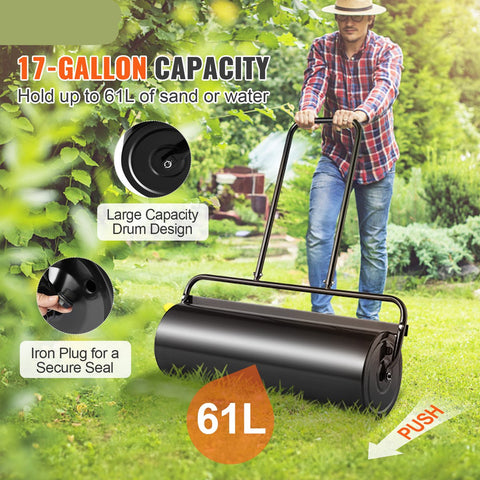 Gazonwals - Robuust Stalen Frame - 61 Liter Capaciteit - 99 x 30 x 112 cm  - Eenvoudig in Gebruik en Opbergen - Met U-Vormig Handvat - Voor Tuinen - Boerderijen en Groene Parken