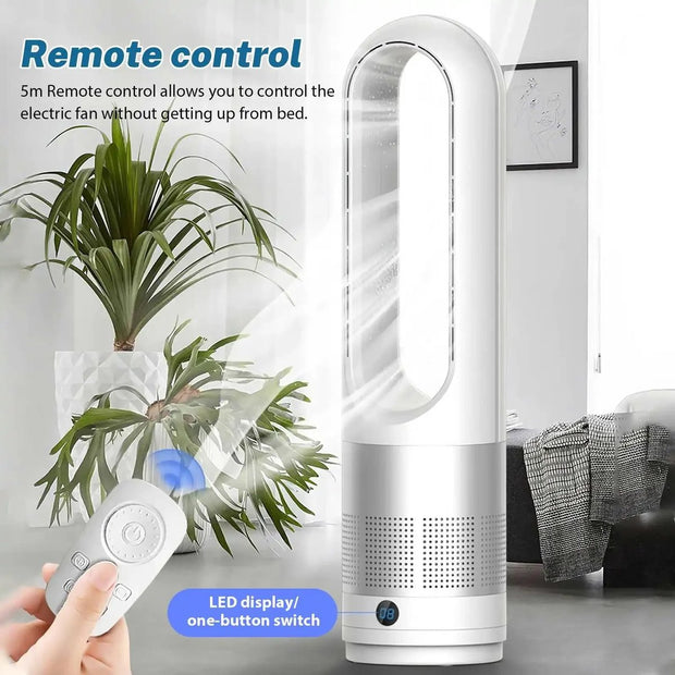 Ventilator - Torenmodel - Afstandsbediening - 80° Ultrastille Bladloze Ventilatie, 8-uurs Timer - 8 Instelbare Standen - Kantoor of Thuis - Wit-Goudkleur - 56x14 cm