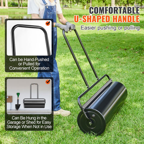 Gazonwals - Robuust Stalen Frame - 61 Liter Capaciteit - 99 x 30 x 112 cm  - Eenvoudig in Gebruik en Opbergen - Met U-Vormig Handvat - Voor Tuinen - Boerderijen en Groene Parken