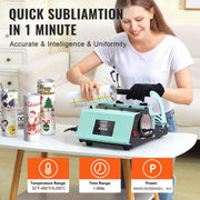 Tumbler Hittepers en -  Sublimatiemokken - RVS - Temperatuurbereik 0-250℃ - Met 8 Stuks - 20oz - Lege Mokken - Mokpers voor 11-30oz Tumblers - Met Warmteoverdrachtpapier - Handschoenen - 36,5 x 28 x 19,7 cm - Lichtgroen