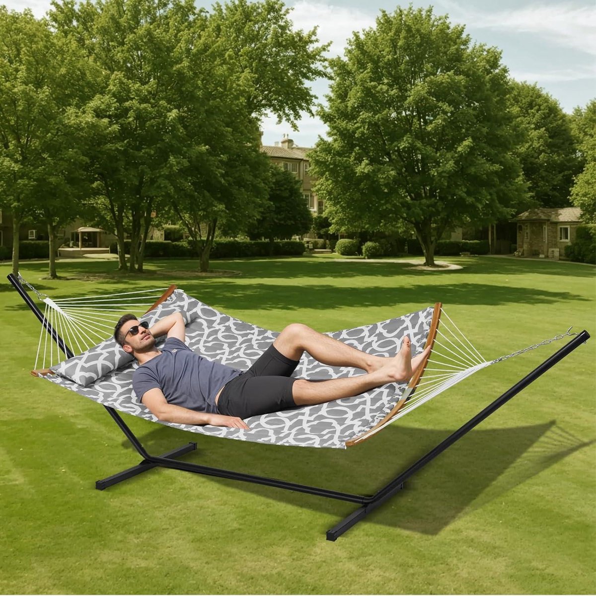 Dubbele hangmat voor twee personen - gebogen spreidstang - afneembaar kussen - draagtas - 500 lbs capaciteit hangmat 2 person
