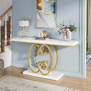 Moderne Console Tafel - Dressoirtafel met Geometrische Metalen Poten - Bijzettafel - Nep-Marmer Metaal - Wit en Goud - 140 x 35 x 80 cm