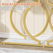 Consoletafel - Sidetable - met O-vormige Gouden Metalen Poten - Haltafel - Wandtafel - 140x30x80 cm - Goud en Wit - Metaal en Hout - Modern - Console Tafel