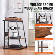 Mediastandaard met stekkerdozen - Hoek-tv-standaard - In hoogte verstelbare houten planken voor diverse media apparaten