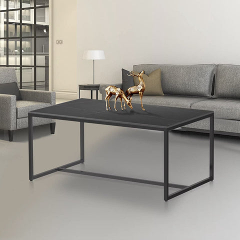 Salontafel - Gesinterd Steen Salontafel - Marmerlook - Rechthoek - Zwart - 100x60x43cm