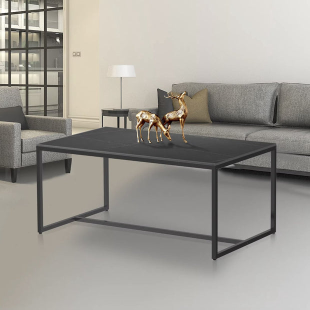 Salontafel - Gesinterd Steen Salontafel - Marmerlook - Rechthoek - Zwart - 100x60x43cm