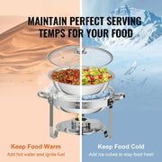 Chafing Dish Rolltop - Bain Marie Warming Dish - Buffet Warmer - Round - Glass Lid - 3.5 L - Pack of 2