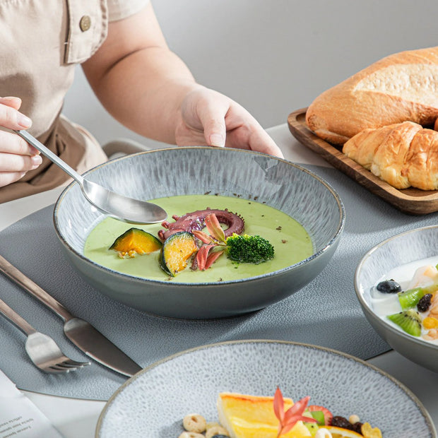 Luxe Serviesset – 32 delig – 8 persoons – Porselein - Bordenset – Dinner platen – Dessertborden - Kommen - Mokken - Schaaltjes - Grijs