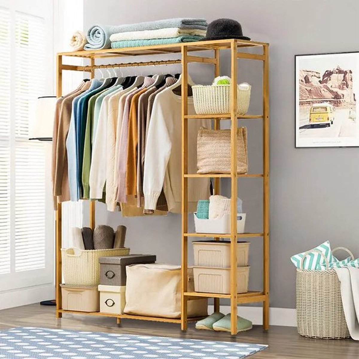 Kledingrek - Hout - Bamboe - Met Planken - kKedinghangers - Kleding Rek - Dressboy