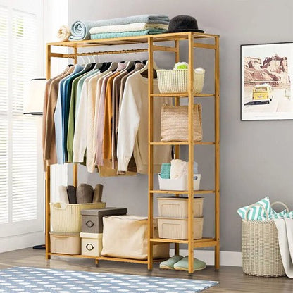 Kledingrek - Hout - Bamboe - Met Planken - kKedinghangers - Kleding Rek - Dressboy
