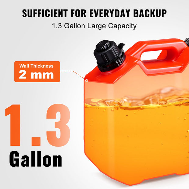 Benzinekan - Brandstoftank met Uitloop en Afsluitbare Beugel - Benzineopslagcontainer - Automatische Uitschakelfunctie en Instelbaar Debiet - Compatibel met de Meeste Voertuigen - 5 Liter - Rood