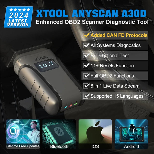 OBD2-Scanner - OBD2 - Motoranalysator - Bluetooth - Autoscanner - met 13 Resetcodelezer CAN FD Alle Software - met Kabel - Zwart