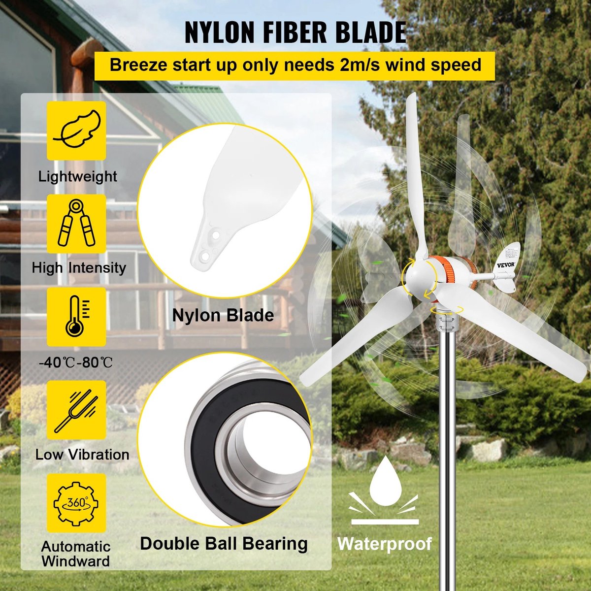 Wind Turbine - Windmolen Bouwpakket - Windgenerator - Windmolen Generator - Wind Energie 400W - 3 Blades - Wit - QUORE