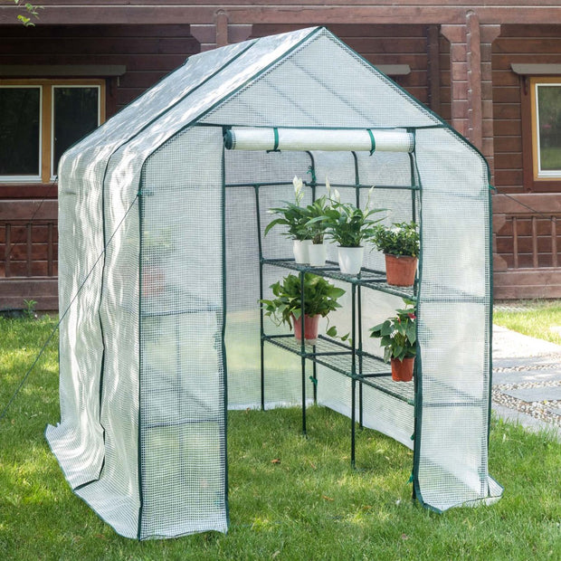 Greenhouse XL - Growing box 18 shelves - Growing box with foil - Garden greenhouse Wall greenhouse UV-resistant - White