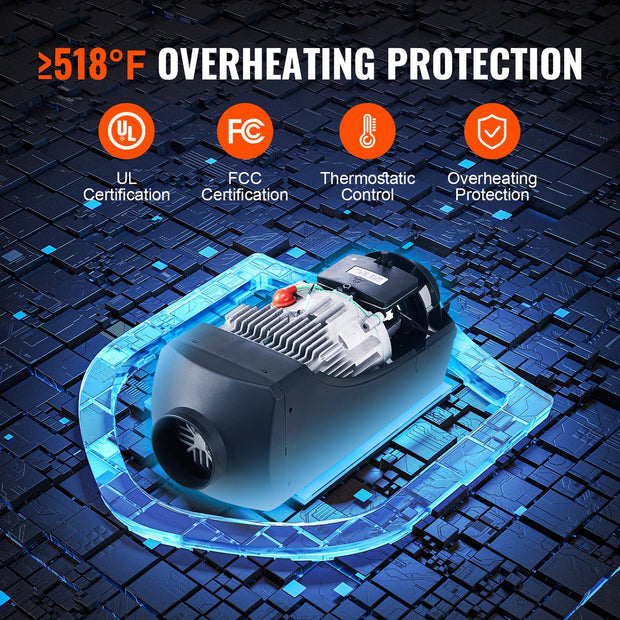 Auto Diesel Standkachel - 5KW - 12V - Auto Heater - Luchtverwarmer - met Digitaal-display en Afstandsbediening - voor Auto's, Campers, Boten, Vrachtwagen - Oranje