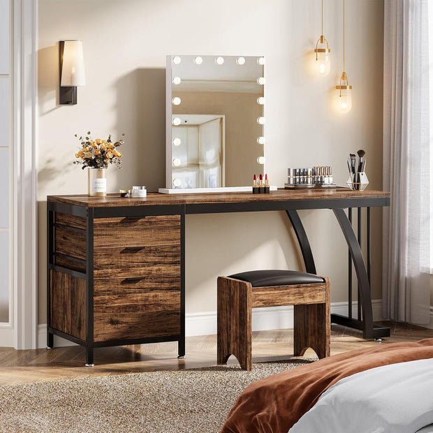 Bureau - met 3 Schakelbare Ladekast - Computerbureau - Computertafel - Bureautafel Bruin - 150 x 50 x 75 cm