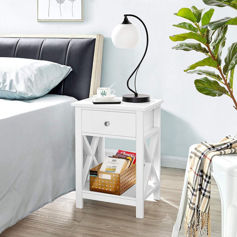 Nachtkastjes set - 1 lade - open opbergvak - X-vormige steunpoten - moderne houten bijzettafel - slaapkamer/woonkamer - 40 × 30 × 55 cm