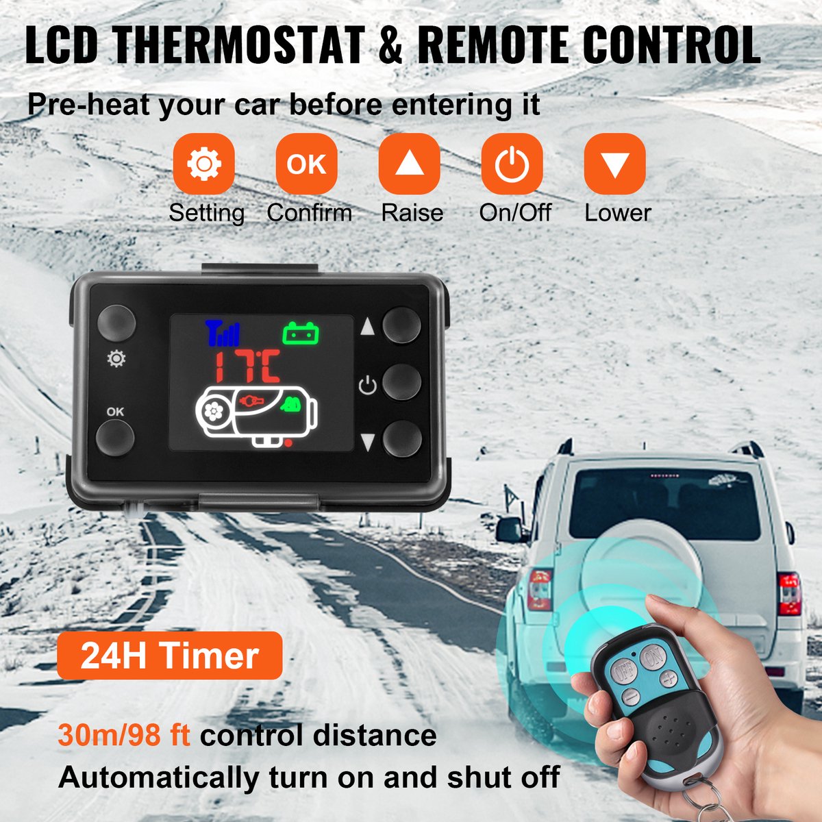 Diesel Standkachel - 12V - 8KW - Diesel Heater - met een Intelligente LCD-monitor en Afstandsbediening - Brandstoftank van 10L - Luchtverwarmer - Autoverwarming-Auto Heater-Voor Auto Vrachtwagens Camper Boot Bus Kan Aluminium Rv - Zwart & Wit
