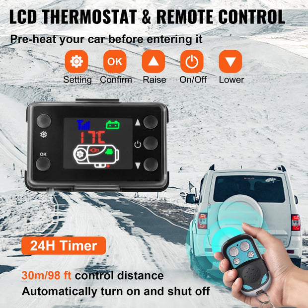 Diesel Standkachel - 12V - 8KW - Diesel Heater - met een Intelligente LCD-monitor en Afstandsbediening - Brandstoftank van 10L - Luchtverwarmer - Autoverwarming-Auto Heater-Voor Auto Vrachtwagens Camper Boot Bus Kan Aluminium Rv - Zwart & Wit