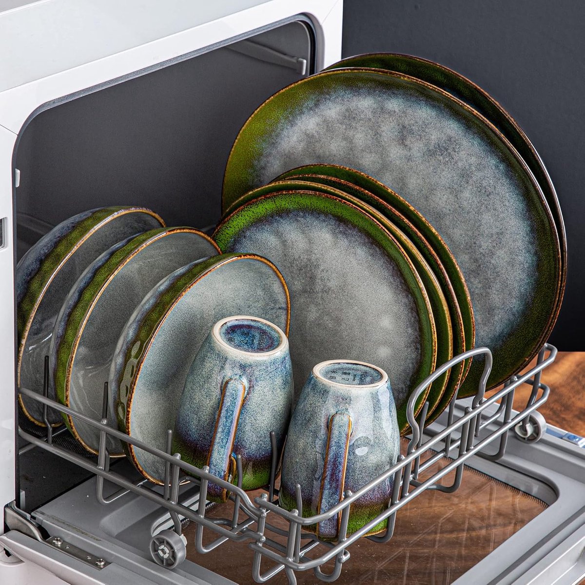 Luxe Serviesset – 32 delig – 8 persoons – Porselein - Bordenset – Dinner platen – Dessertborden - Kommen - Schaaltjes - Groen