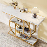 Consoletafel - Sidetable - Console - Haltafel - Metaal en Hout - Goud en Wit - Industrieel - 105 x 80 x 30 cm - Console Tafel voor Hal - Woonkamer - Entree