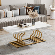 Salontafels Modern - Salontafel met Geometrisch Frame - Bijzettafel Goud - Tafel - Sidetable - Nep-Marmer - 120 x 50 x 50 cm