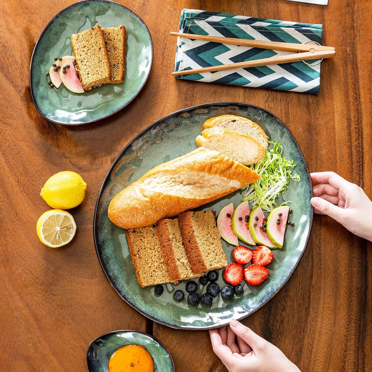 Luxe Serviesset – 11 delig – Porselein - Bordenset – Dinner platen – Dessertborden - Kommen - Schaaltjes - Groen