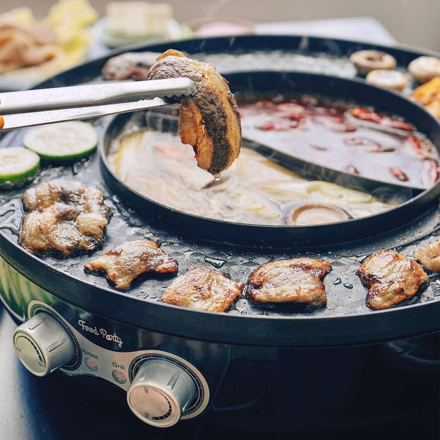 Hotpot Pan met Koreaanse BBQ-grill - Elektrische 2-in-1 Fondue en Rookloze Barbecue 220V 2200W