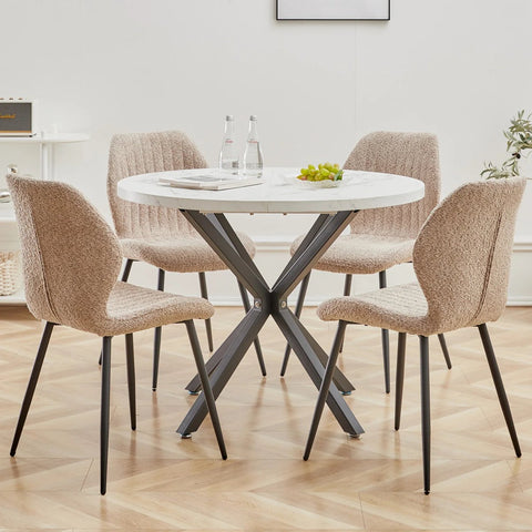 Eetkamerstoelen set van 4 - Rugleuning - Fauteuil - Woonkamerstoelen - Kuipstoelen - Comfi Linnen Stof - Gewatteerde zitting - Metalen poten - Taupe