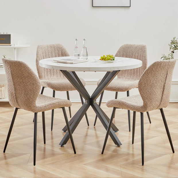 Eetkamerstoelen set van 4 - Rugleuning - Fauteuil - Woonkamerstoelen - Kuipstoelen - Comfi Linnen Stof - Gewatteerde zitting - Metalen poten - Taupe