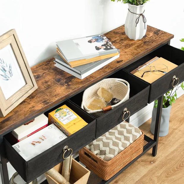 A hall table with 3 drawers - coffee table 100 x 25 x 80 cm - brown - Handy space-saving table with plenty of storage space