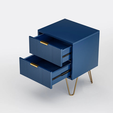Nachtkastje - 2 Lades - Blauw - Nachtkastjes - Nachtkastjes Modern - Klassiek - Nachtkastje Hout