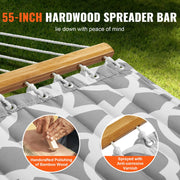 Dubbele Hangmat - Draagvermogen van 218 kg - met Stalen Standaard van 3,5 meter - T-vormige Standaard - Draagbare Draagtas en Kussen - Buitenhangmat - 1,4 x 1,9 m - Grijs en Wit Patroon