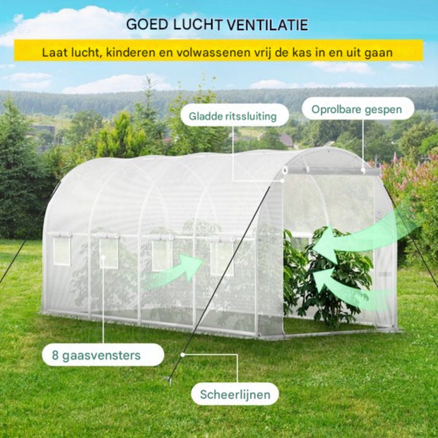 Witte Professionele Kas voor Moestuin - Waterdicht - Walk-in - Met Ramen - 215 cm Hoog