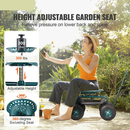 Tuinkar - Verrijdbaar - Tot 140 kg - Hoogte Verstelbaar - 360gr Draaibaar - Robuust Staal - 4 Zware Luchtbanden - Uitschuifbare Stuurstang - Tuinwagen - Tuinkruk - Kruiwagen