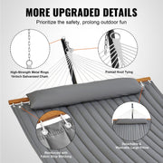 Hangmat met Standaard - Stalen kettingen - Grijs verdikt doek met Kussen - 2 Persoons - 376x105x140cm - Max 210kg