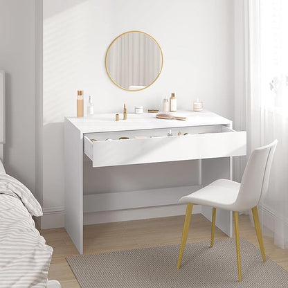 100 cm desk with drawer, suitable as computer desk, dressing table or work table for home or small office. Colour: white.