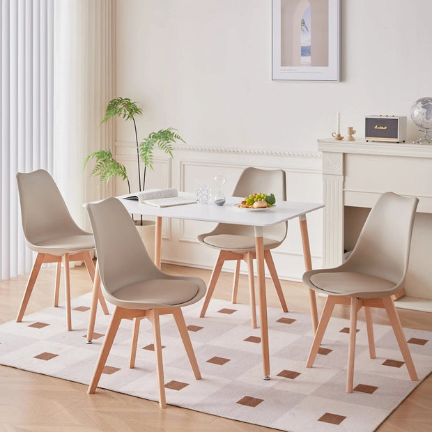Set of 6 Dining Chairs - Upholstered Chairs with Beech Legs - Stylish Office Chairs for Dining Room, Bedroom, Balcony or Restaurant - Beige