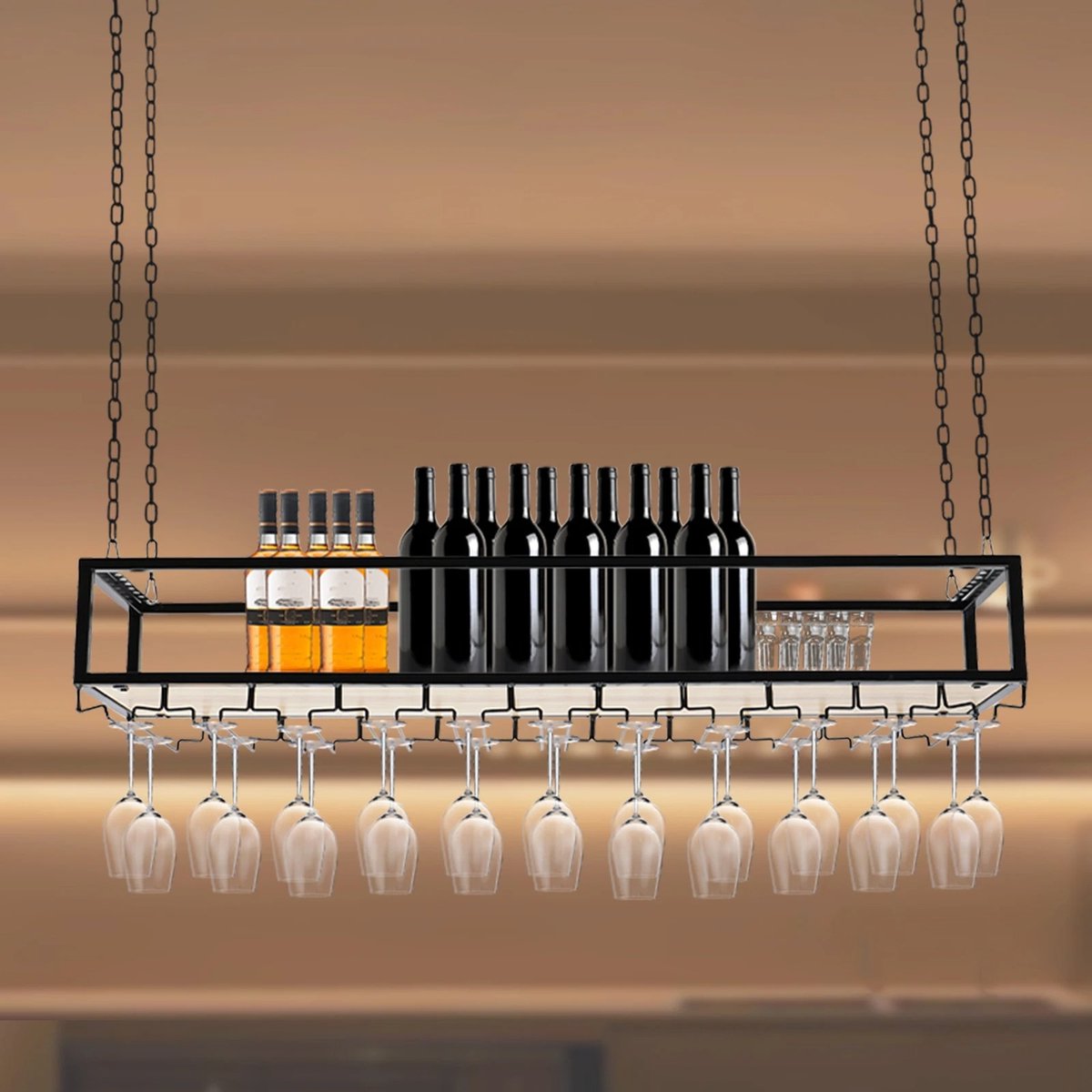 Wine rack - Wine glass holder - Wine rack for ceiling - Kitchen rack - 100 x 25 x 22 cm - Load capacity 75kg