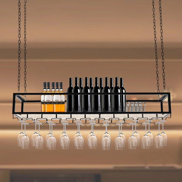 Wine rack - Wine glass holder - Wine rack for ceiling - Kitchen rack - 100 x 25 x 22 cm - Load capacity 75kg