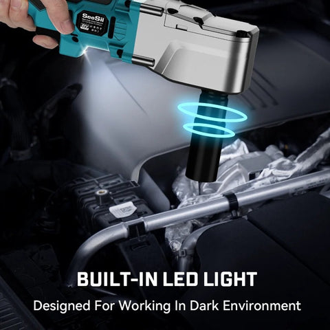 Haakse Slagmoersleutel - 1/2" - Slagmoersleutel Kit - Haakse Ratelsleutel - Met Koffer - Incl: Oplader, Accu & 4 Doppen -300Nm - 18V - Blauw