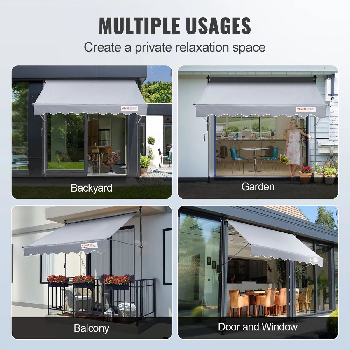 Retractable & Adjustable Sunshade - 78 Inch Sunshade Curtain - Backyard - 86 inch to 122 inch Highest Position - Gray