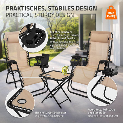 Ligstoel set 3-delig taupe opvouwbaar met tafel ML-Design