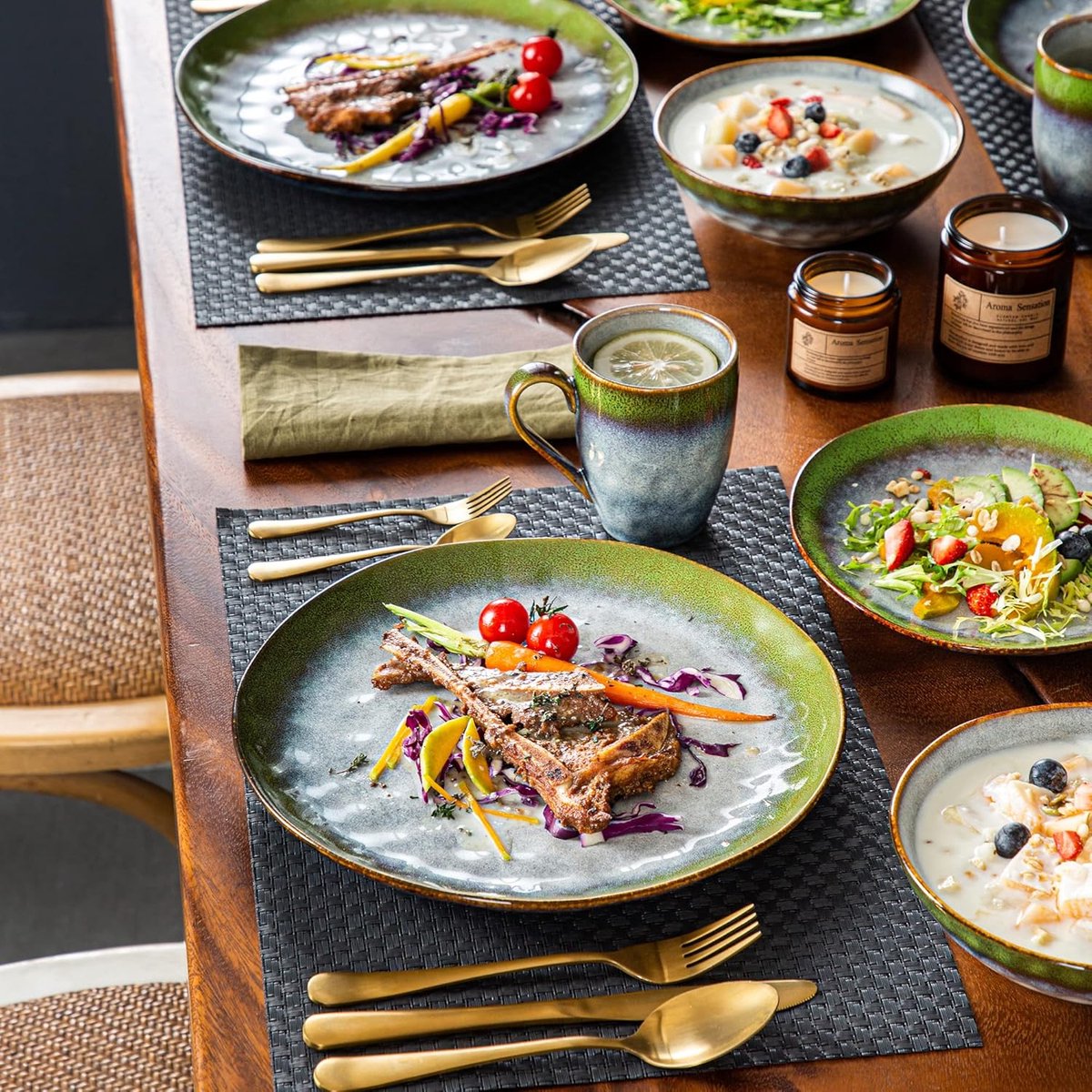 Luxe Serviesset – 32 delig – 8 persoons – Porselein - Bordenset – Dinner platen – Dessertborden - Kommen - Schaaltjes - Groen
