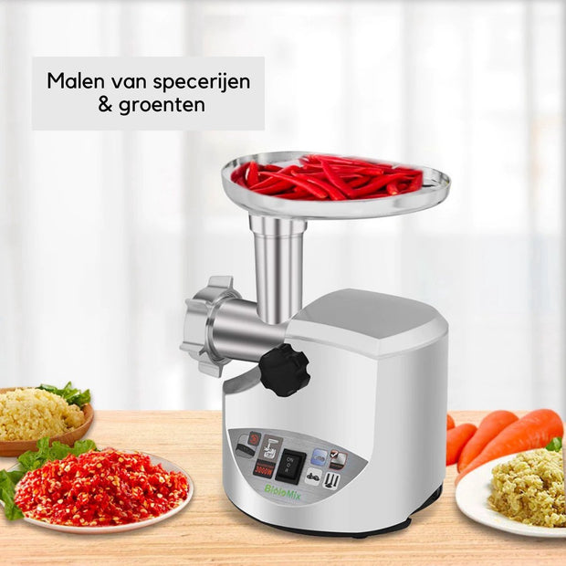 Elektrische vleesmolen 3 in 1 - Gehaktmolen - Worstenmaker - Worstvuller - Krachtig - 3000W