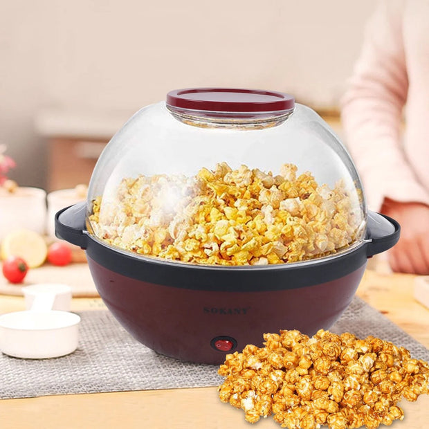 Popcorn Machine voor Thuis - Popcornmaker Met Suiker en Olie - Verwijderbaar Verwarmingselement - 5L Popcorn Popper - Niet-klevende Coating - Groot Deksel als Serveerplaat