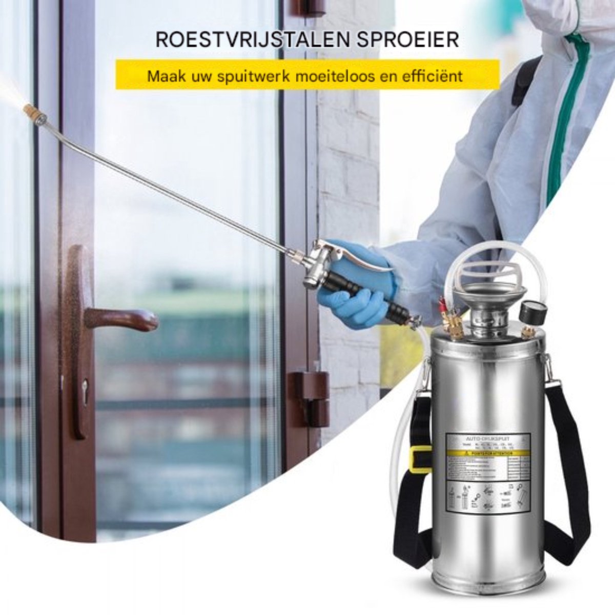 Ontkruidsproeier - Rugspuit - Ergonomisch - variabele Spray - RVS sproeier - Handpompsproeier - met drukmeter en veiligheidsventiel - Verstelbare sproeier voor tuinieren en ontsmetting - 8L - Zilver